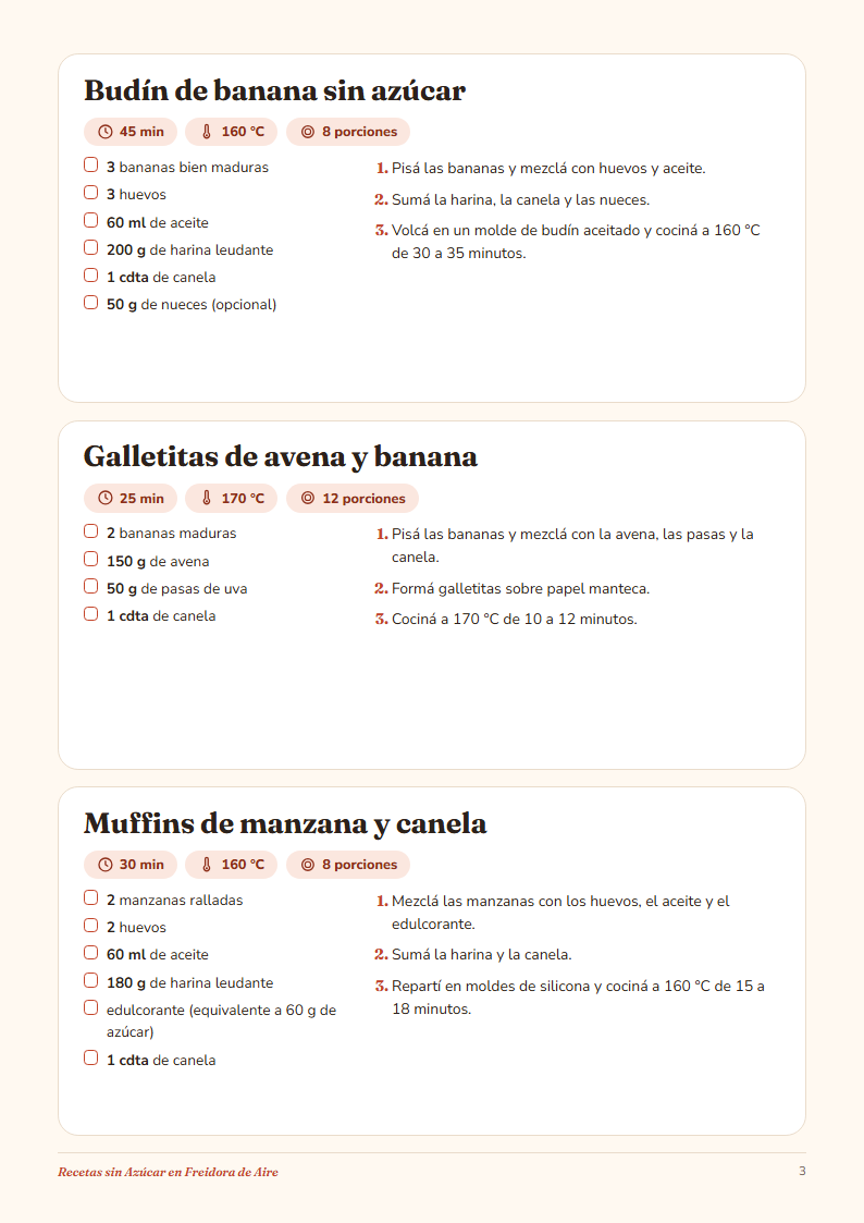 Una página de Recetas sin Azúcar por dentro